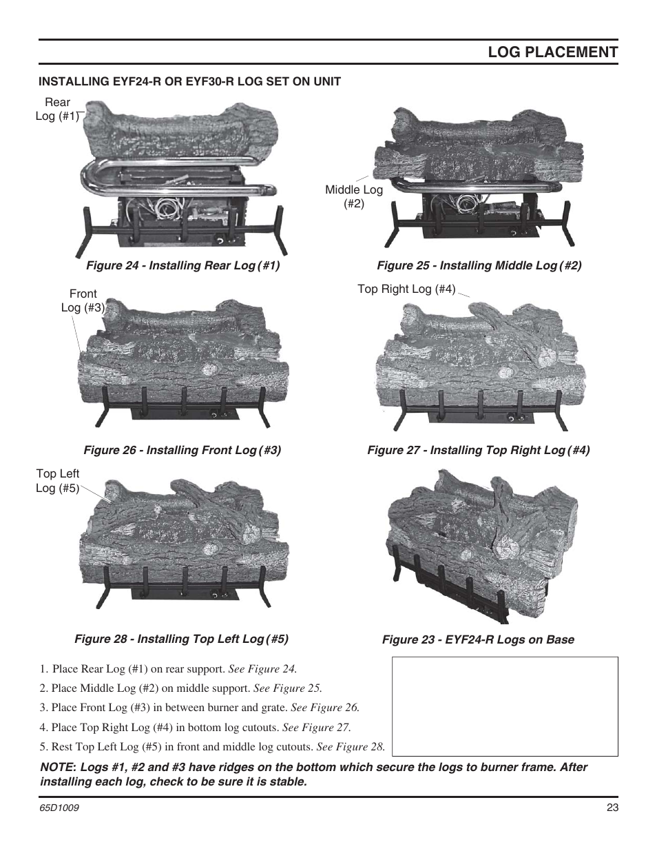 Log placement | Monessen Hearth MHSC EYF24 User Manual | Page 23 / 36