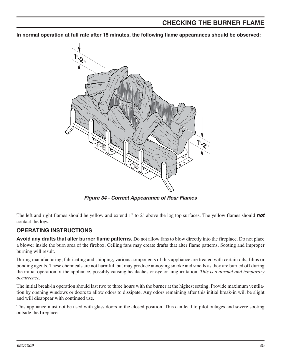 Checking the burner flame, Operating instructions | Monessen Hearth MHSC EYF24 User Manual | Page 25 / 36