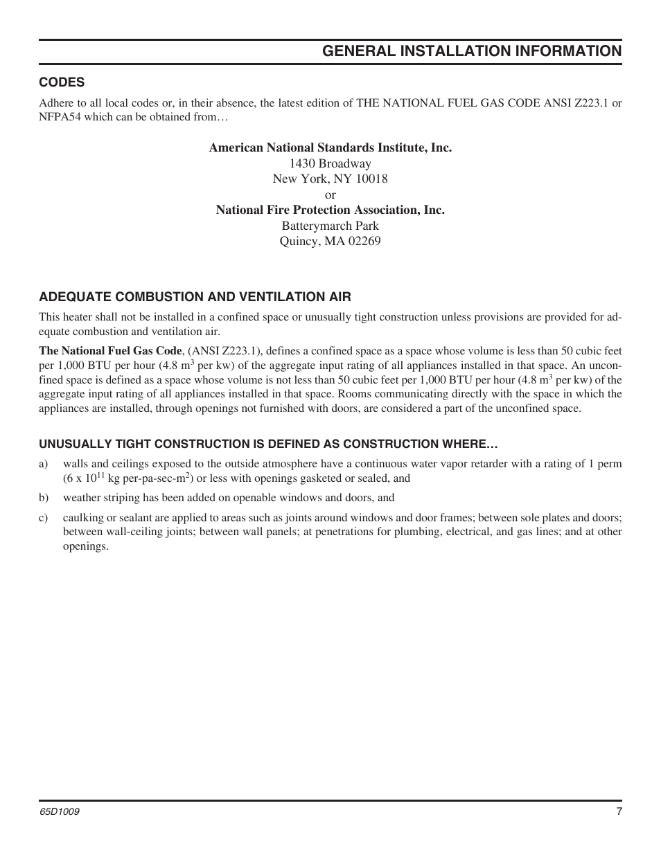 General installation information | Monessen Hearth MHSC EYF24 User Manual | Page 7 / 36
