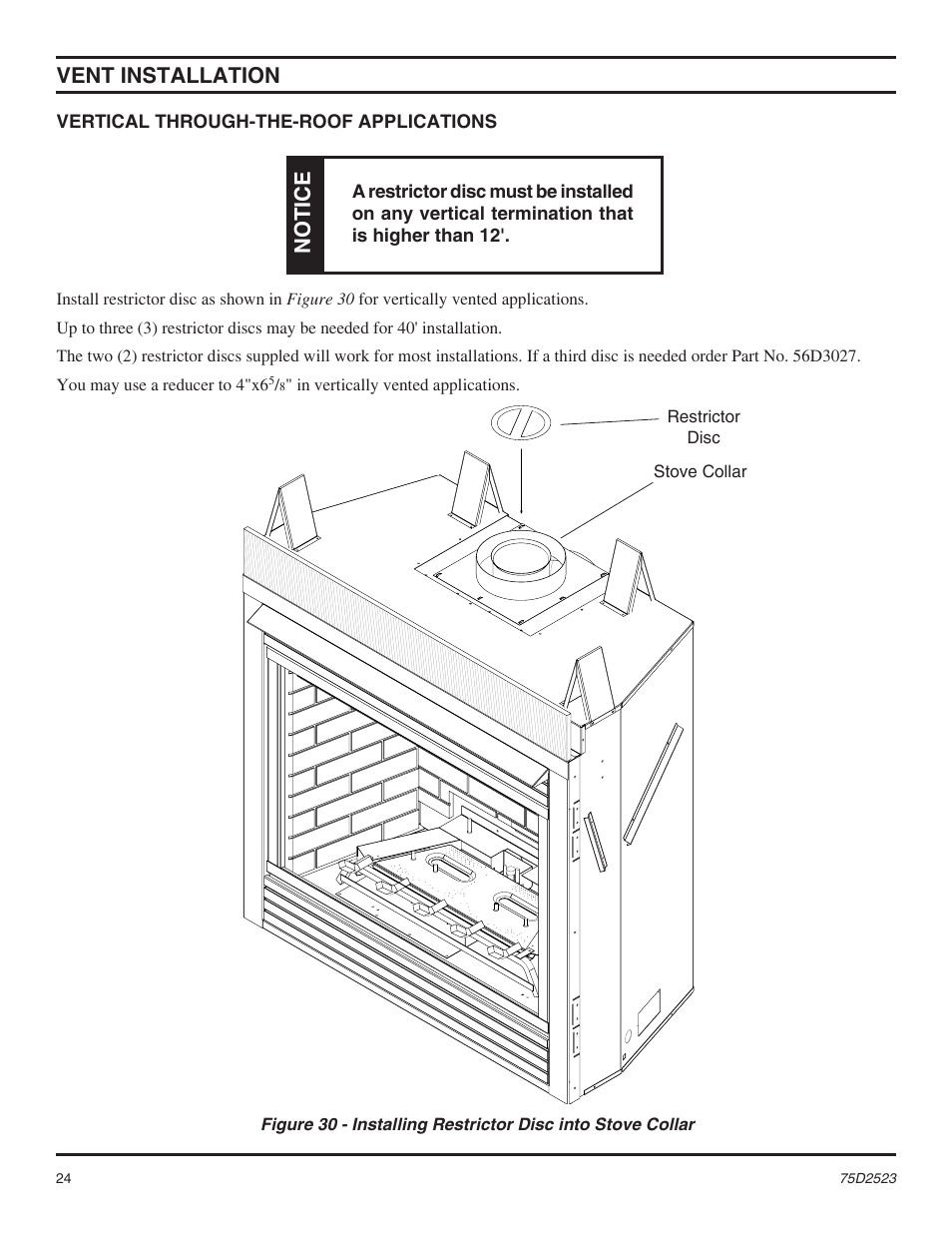 Vent installation, Notice | Monessen Hearth Direct Vent Gas Fireplace MDV500 User Manual | Page 24 / 60