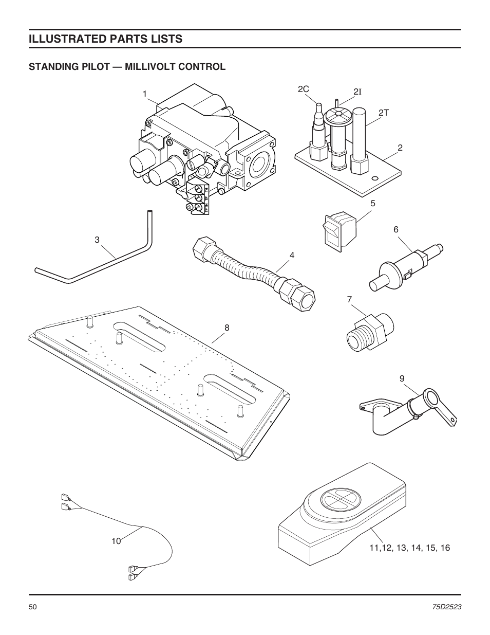 Illustrated parts lists | Monessen Hearth Direct Vent Gas Fireplace MDV500 User Manual | Page 50 / 60