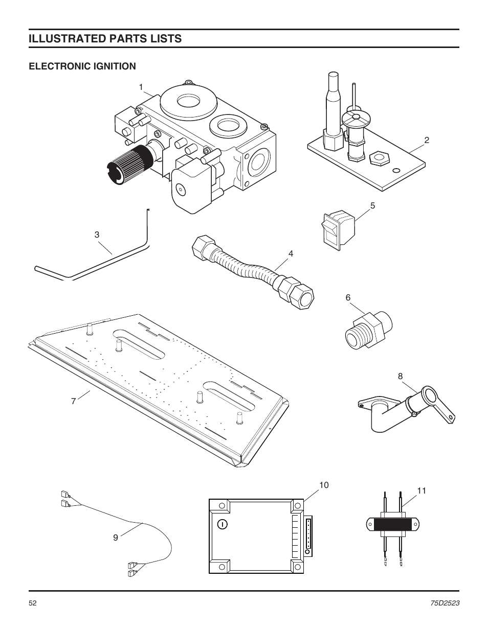 Illustrated parts lists, Electronic ignition | Monessen Hearth Direct Vent Gas Fireplace MDV500 User Manual | Page 52 / 60