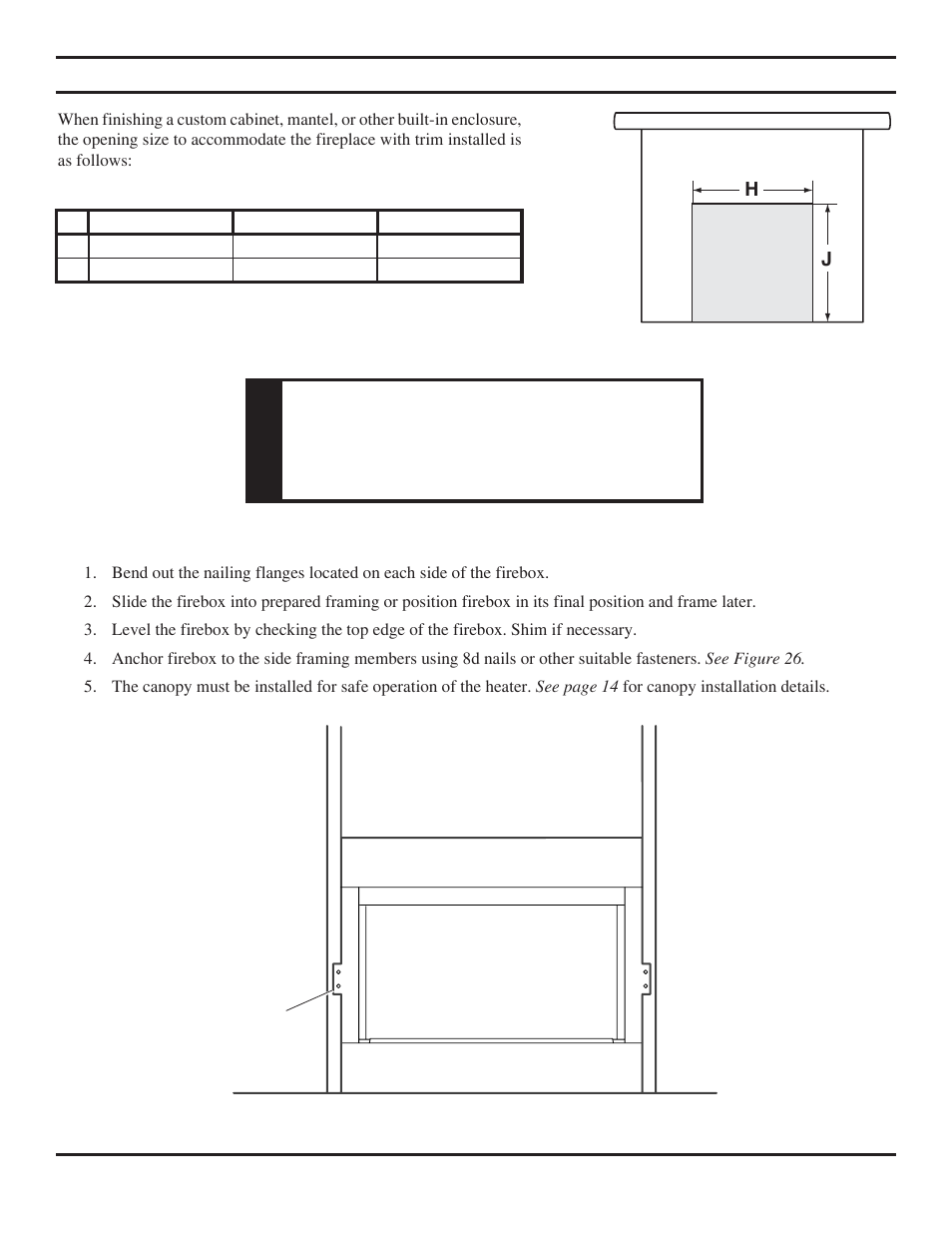 Fireplace framing, Wa rning | Monessen Hearth Vent-Free Fireplace Systems DBX24C* User Manual | Page 19 / 44