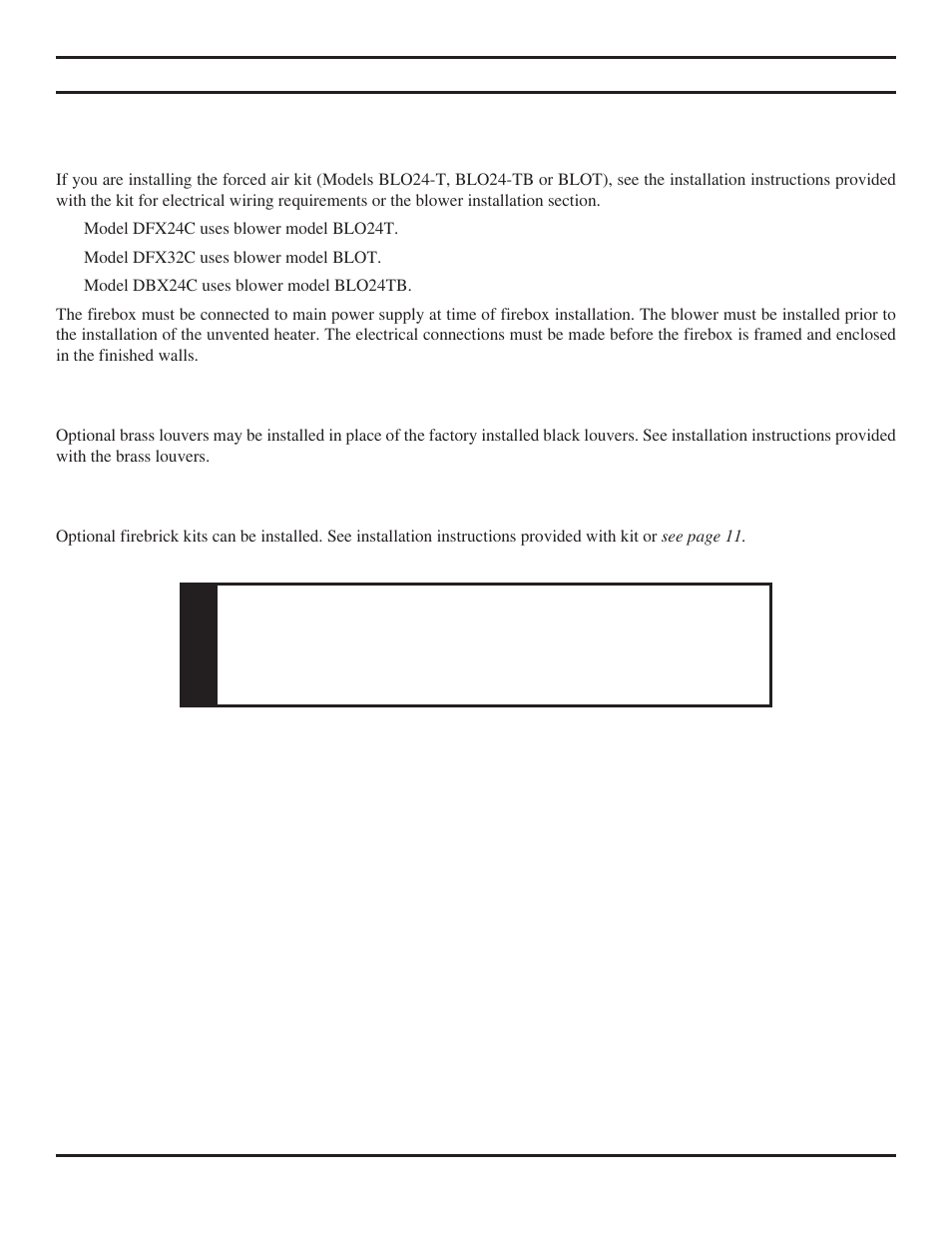 Caution blower and other optional equipment, Caution | Monessen Hearth Vent-Free Fireplace Systems DBX24C* User Manual | Page 34 / 44