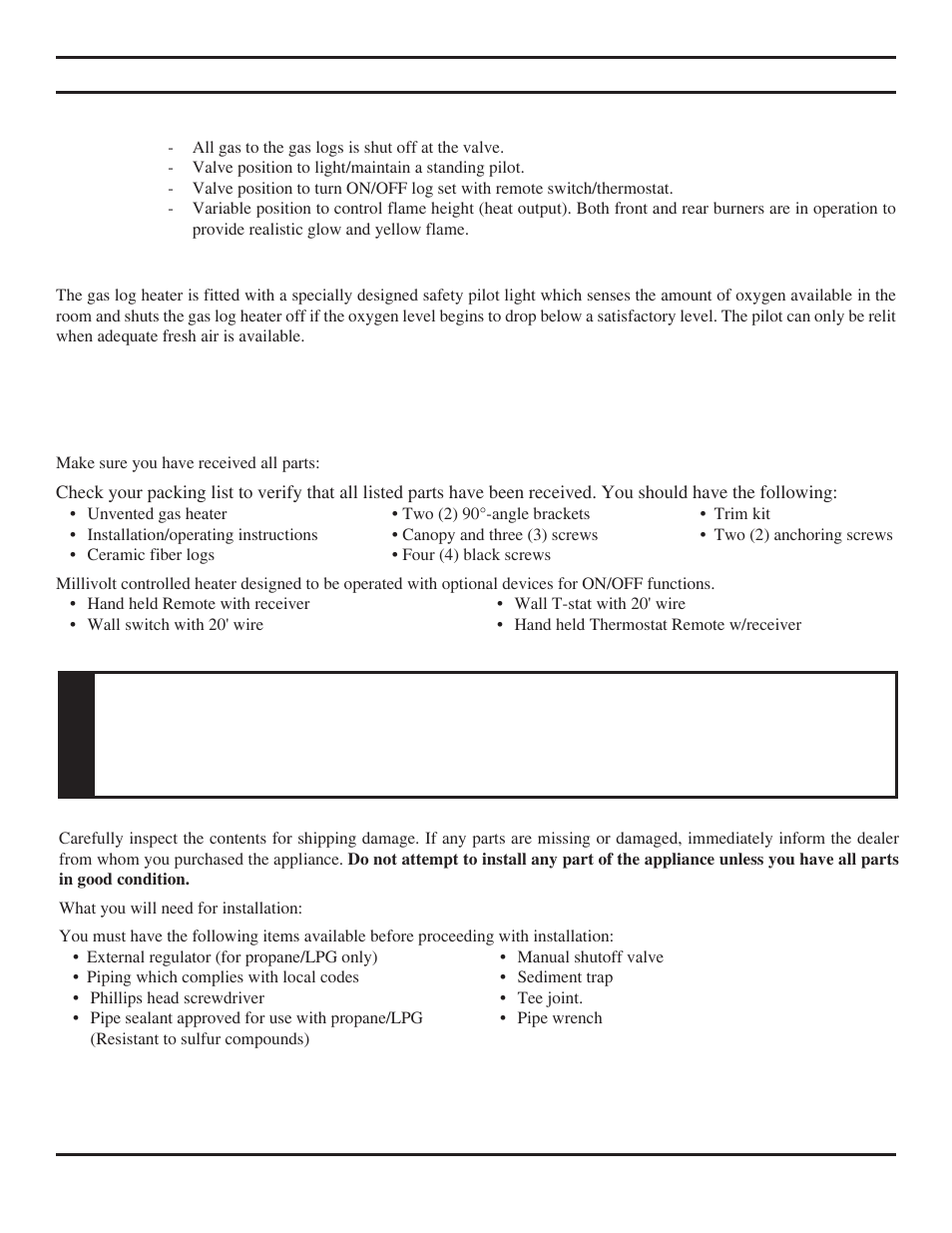 Product specifications and getting started, Caution | Monessen Hearth Vent-Free Fireplace Systems DBX24C* User Manual | Page 7 / 44