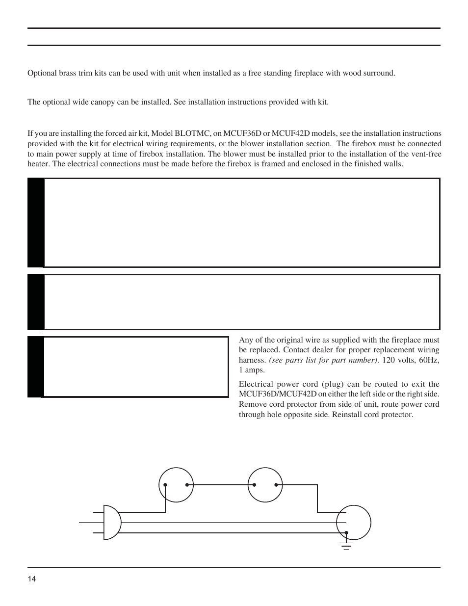Optional equipment, Warning | Monessen Hearth Magnum Unvented Vent-Free Fireboxes MCUF42D SERIES User Manual | Page 14 / 20