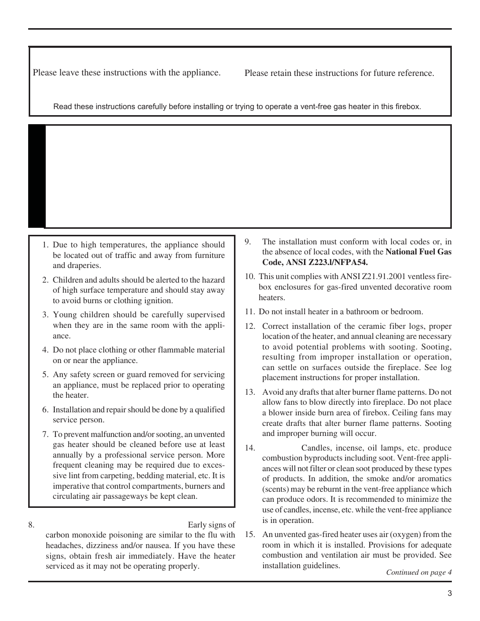 Important safety information, Warning | Monessen Hearth Magnum Unvented Vent-Free Fireboxes MCUF42D SERIES User Manual | Page 3 / 20