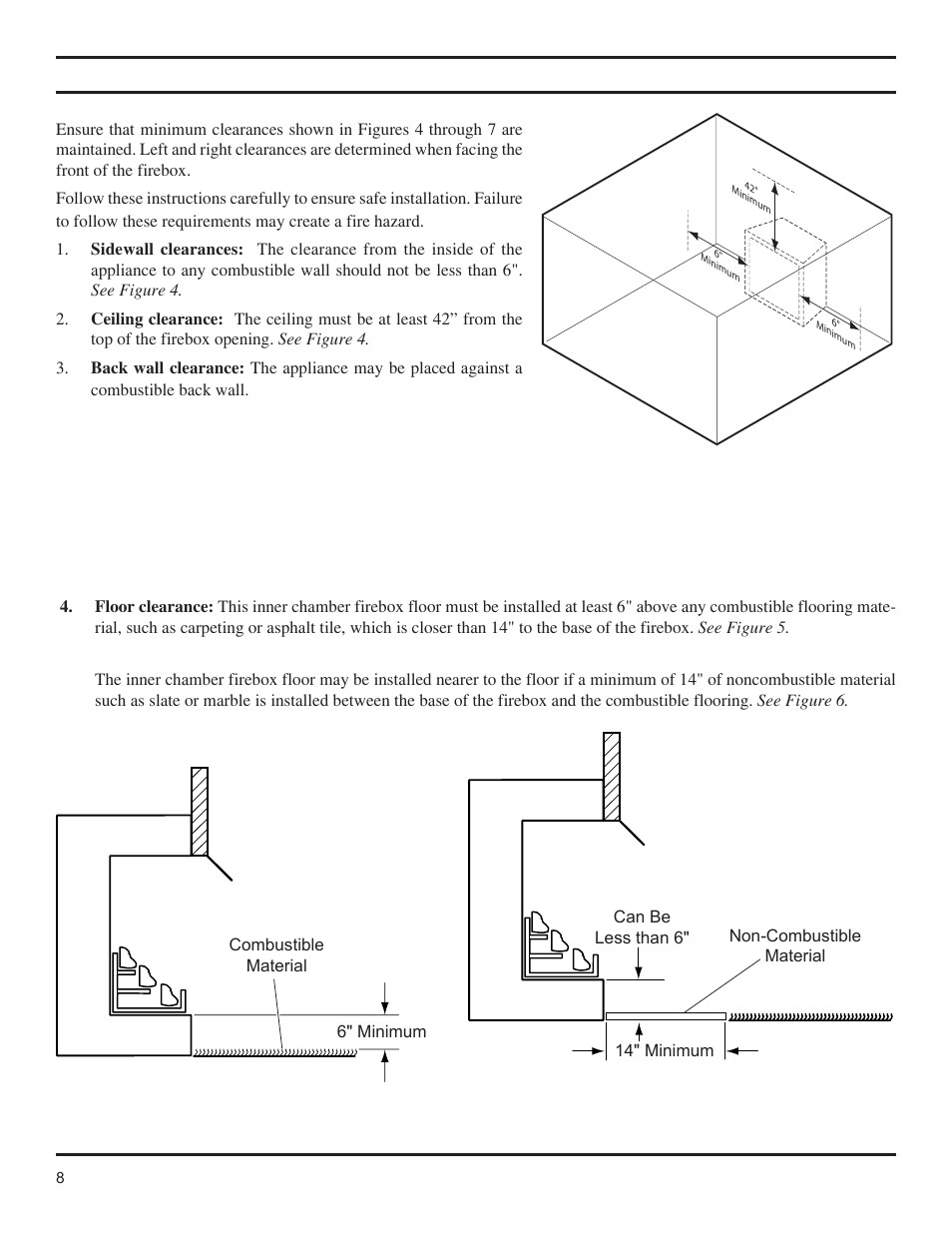 Clearances, Height requirements | Monessen Hearth Magnum Unvented Vent-Free Fireboxes MCUF42D SERIES User Manual | Page 8 / 20