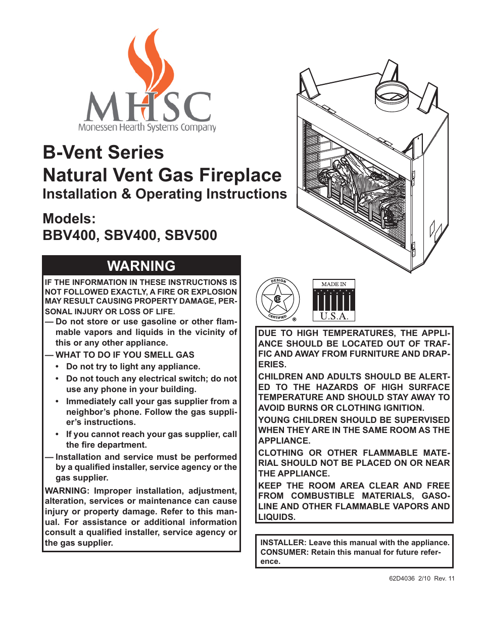 Monessen Hearth BBV400 User Manual | 40 pages