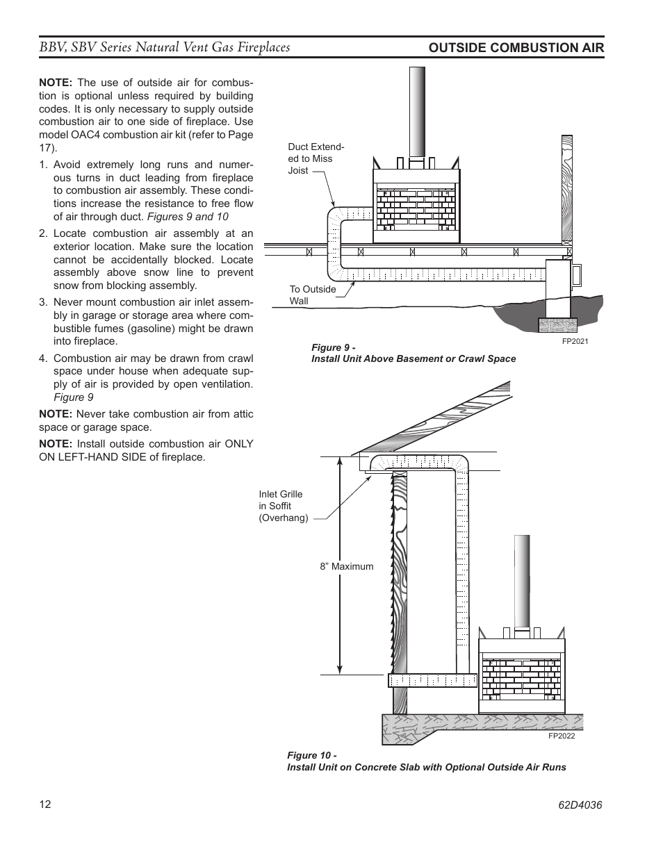 Bbv, sbv series natural vent gas fireplaces | Monessen Hearth BBV400 User Manual | Page 12 / 40