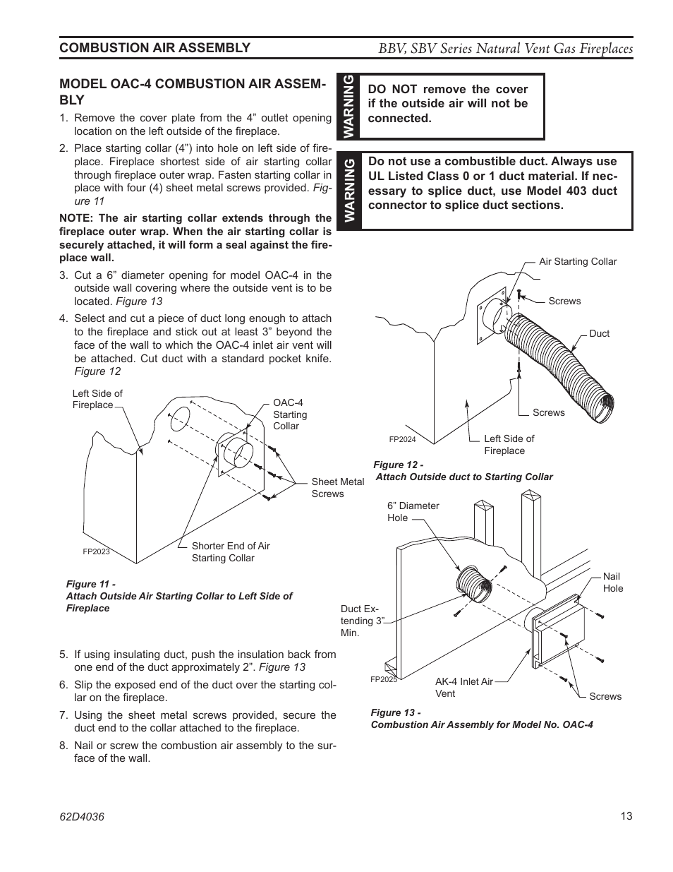 0 attach, Bbv, sbv series natural vent gas fireplaces, 0 attach | 0 comb | Monessen Hearth BBV400 User Manual | Page 13 / 40