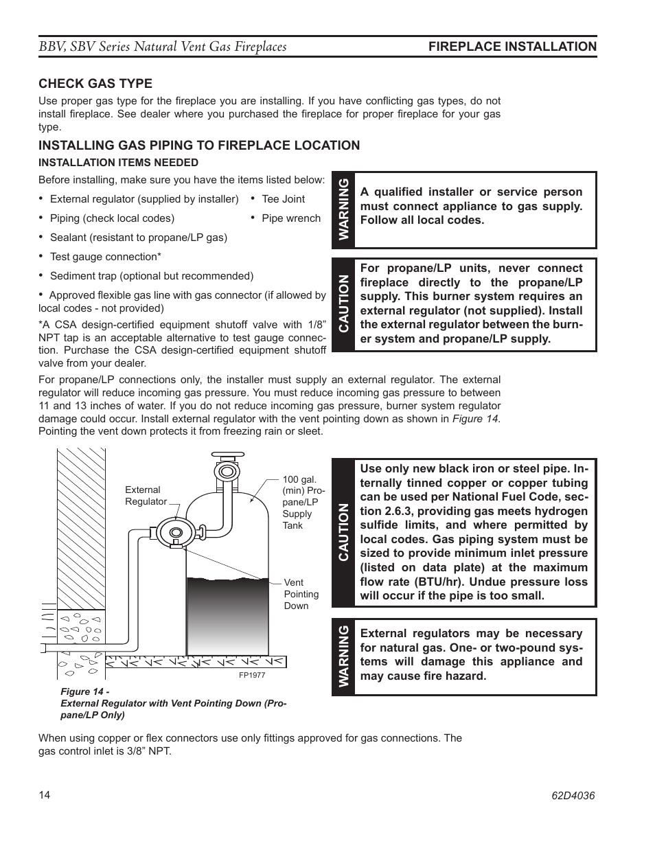 Bbv, sbv series natural vent gas fireplaces | Monessen Hearth BBV400 User Manual | Page 14 / 40