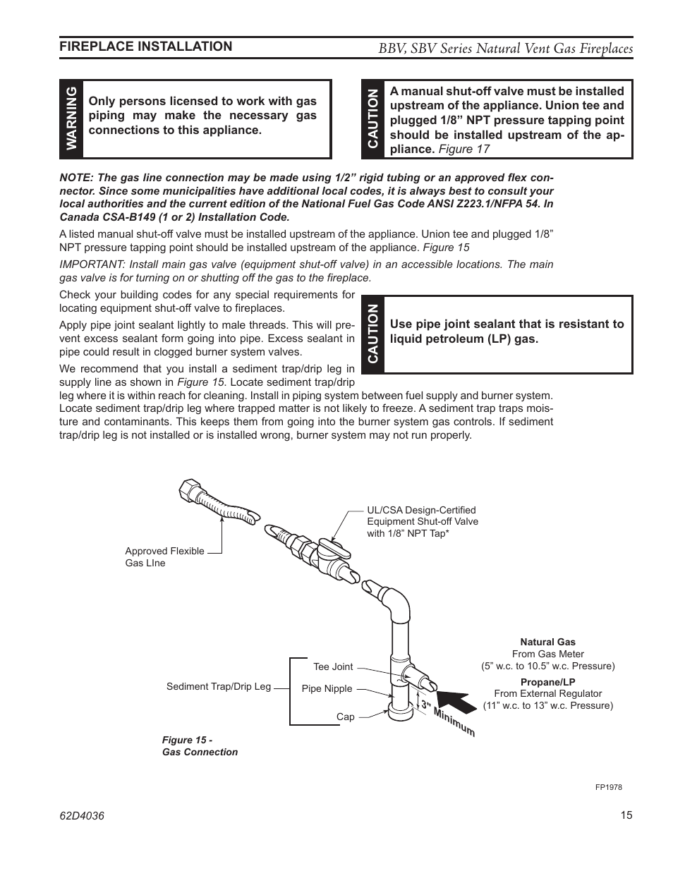 Bbv, sbv series natural vent gas fireplaces | Monessen Hearth BBV400 User Manual | Page 15 / 40