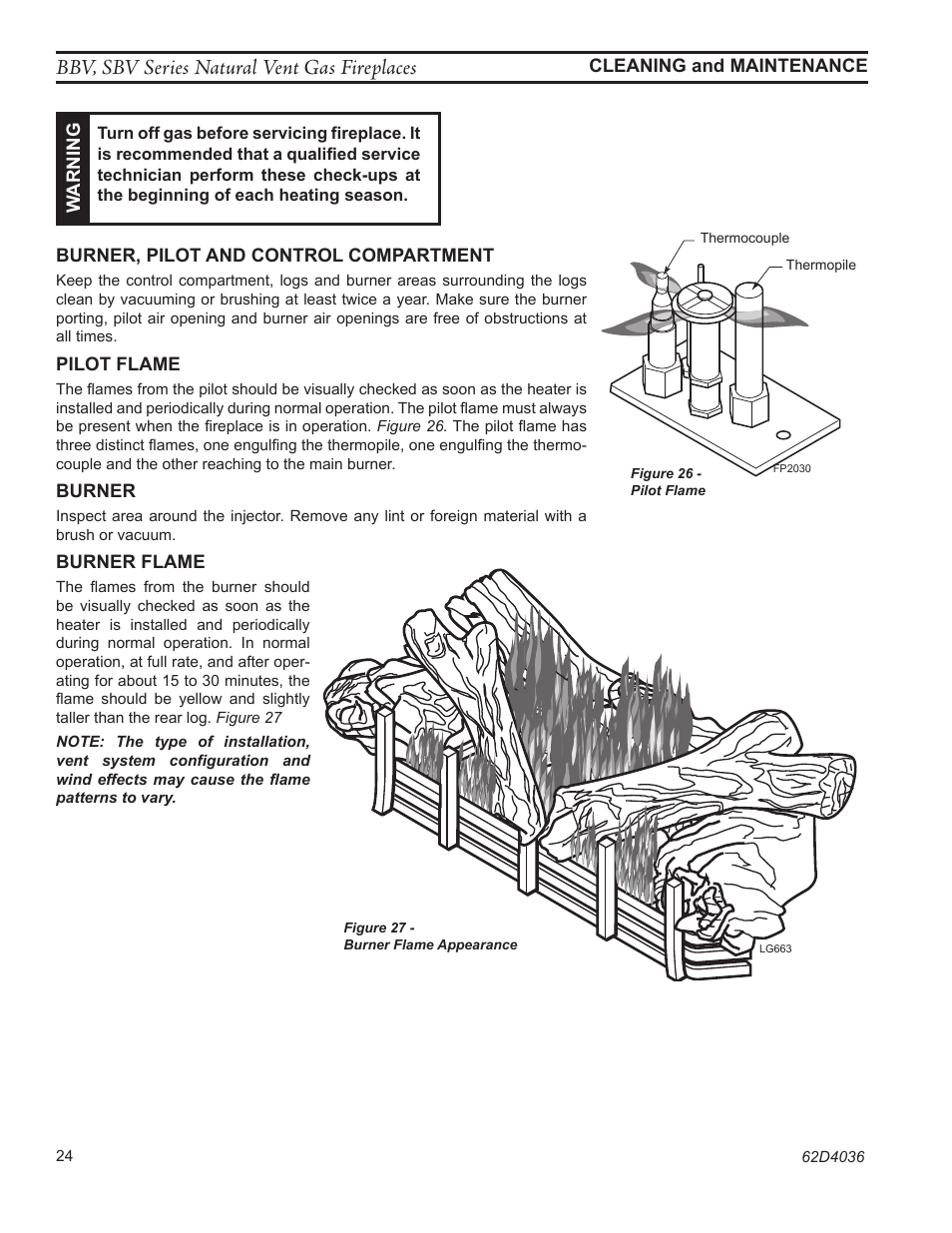Bbv, sbv series natural vent gas fireplaces | Monessen Hearth BBV400 User Manual | Page 24 / 40
