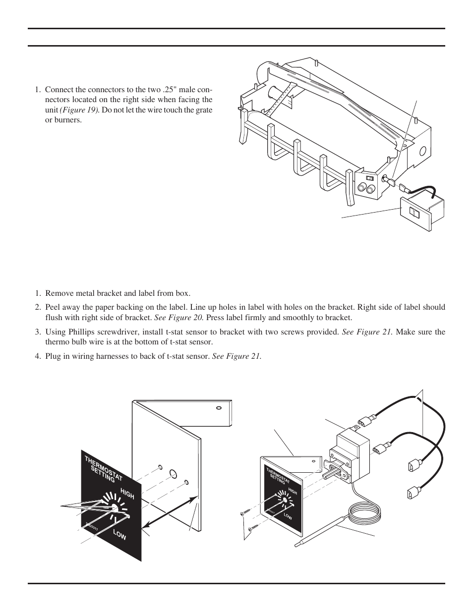 Electrical wiring (milli-volt), Connecting remote receiver, Installing t-stat sensor (option sold separately) | Monessen Hearth DEB20 User Manual | Page 23 / 40
