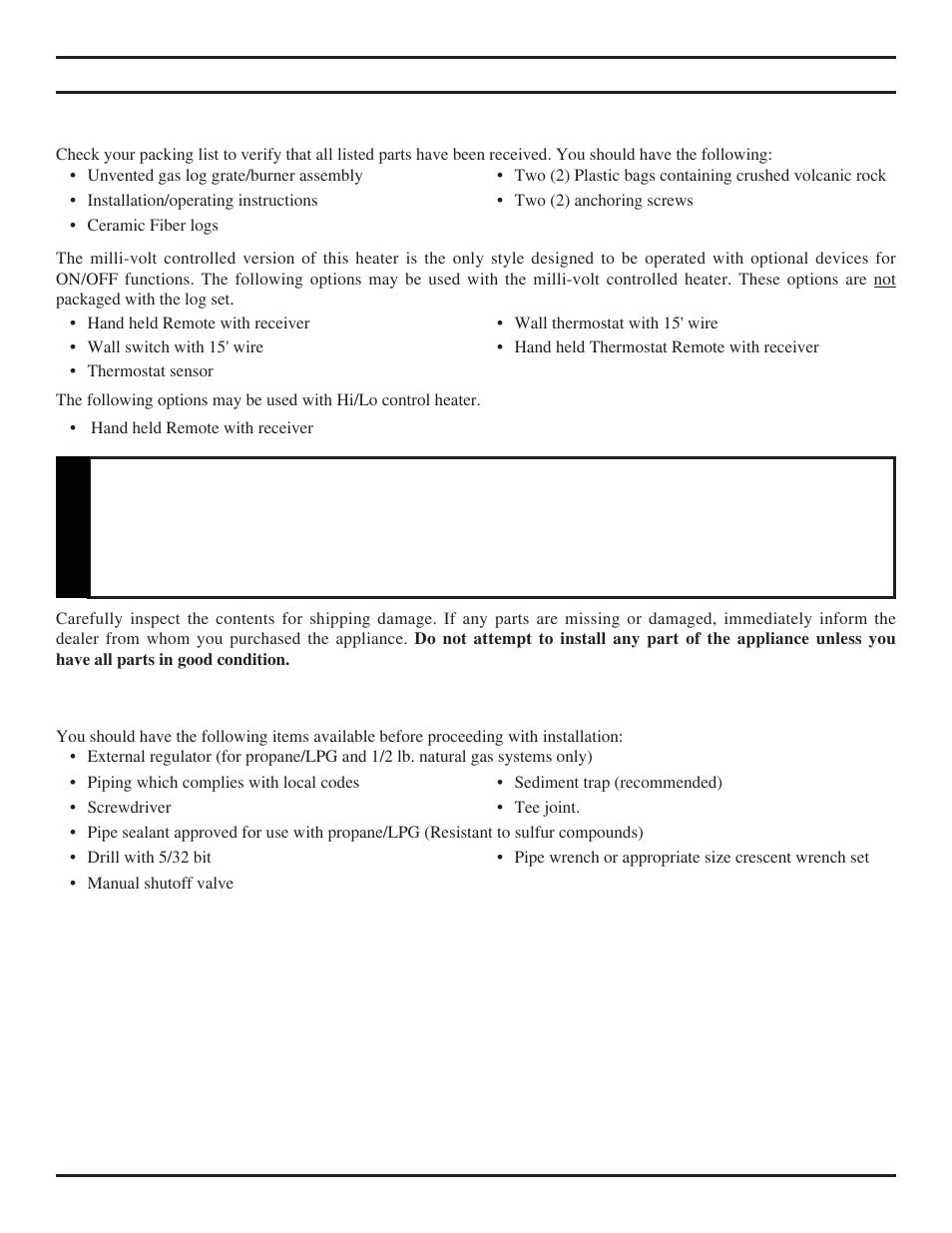 Getting started, Caution | Monessen Hearth DEB20 User Manual | Page 5 / 40
