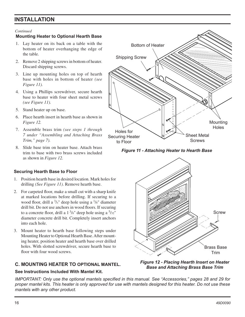 Installation | Monessen Hearth BTU/Hr User Manual | Page 16 / 32