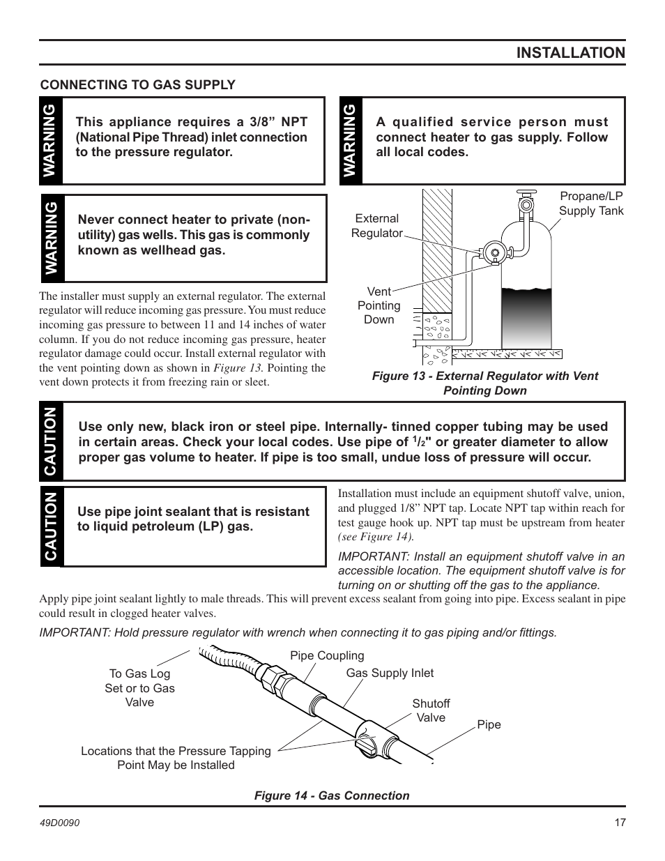 Installation, Caution, Warning | Monessen Hearth BTU/Hr User Manual | Page 17 / 32