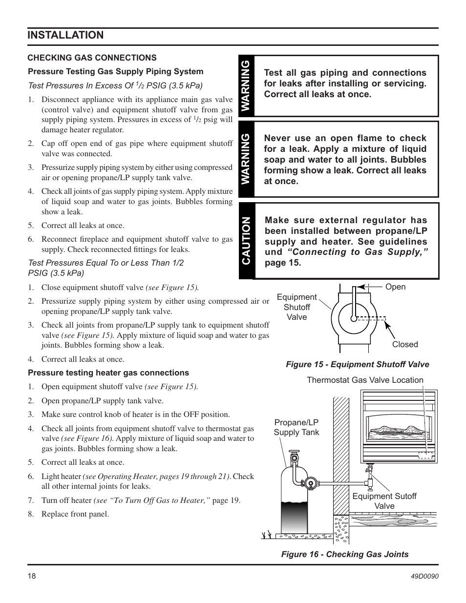 Installation, Warning, Caution | Monessen Hearth BTU/Hr User Manual | Page 18 / 32
