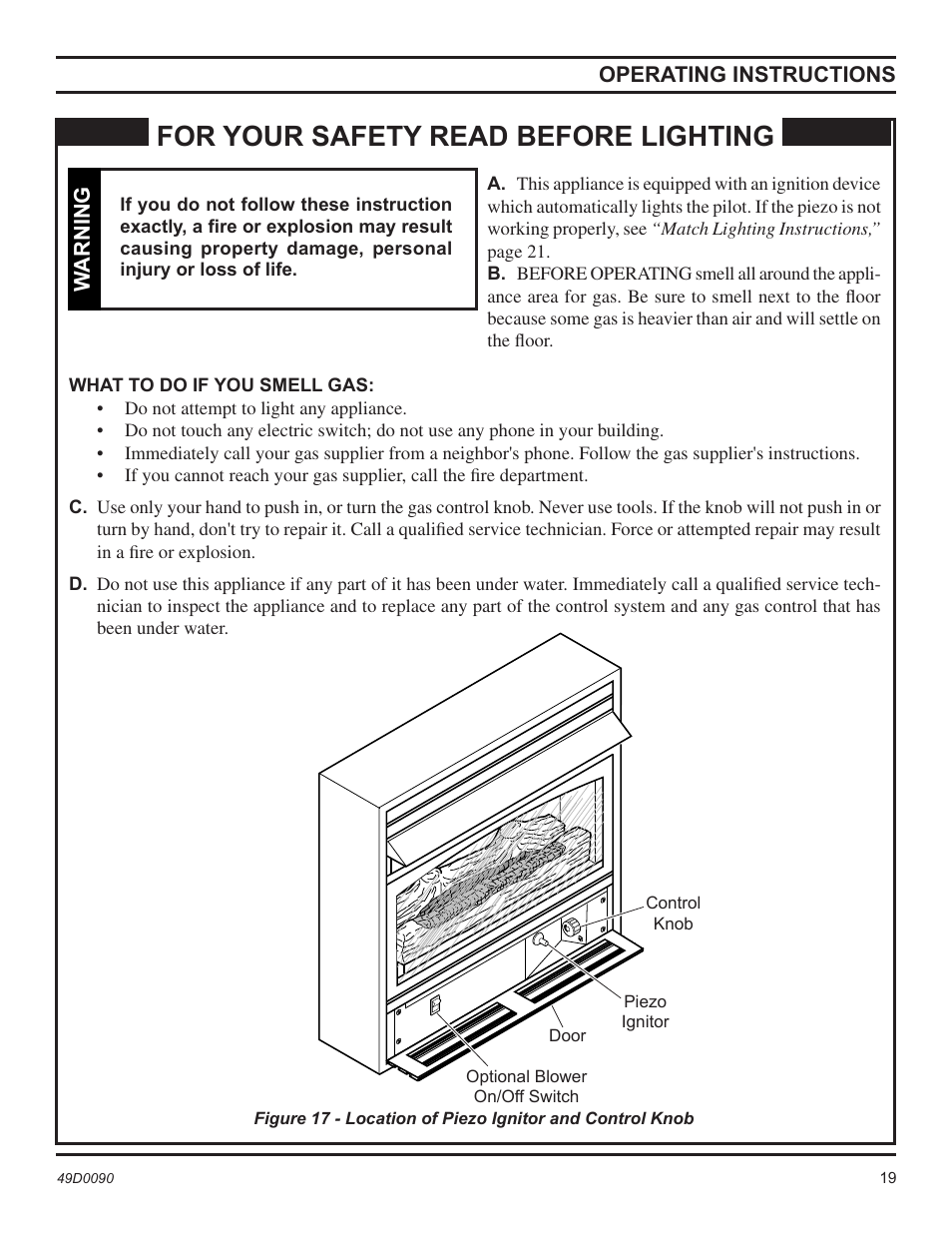 For your safety read before lighting | Monessen Hearth BTU/Hr User Manual | Page 19 / 32