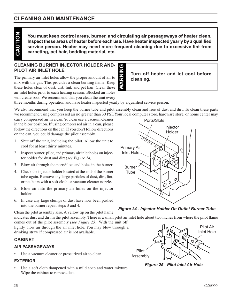 Cleaning and maintenance, Caution, Warning | Monessen Hearth BTU/Hr User Manual | Page 26 / 32