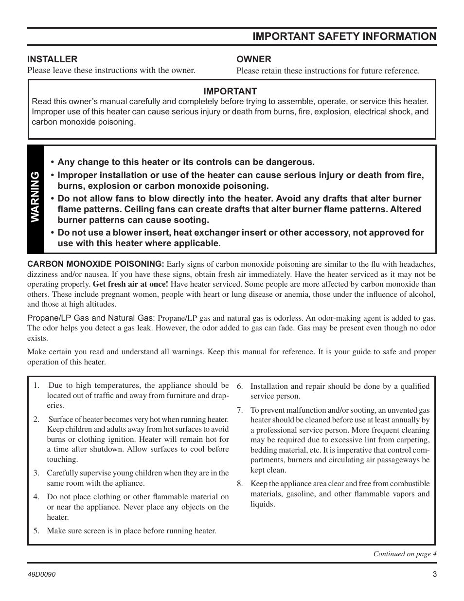 Important safety information, Warning | Monessen Hearth BTU/Hr User Manual | Page 3 / 32
