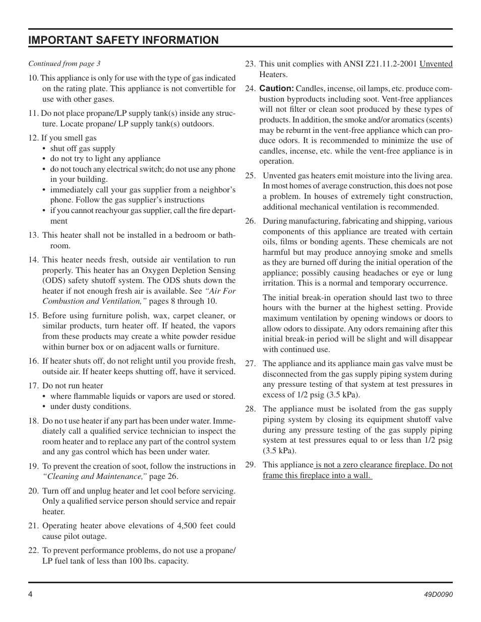 Important safety information | Monessen Hearth BTU/Hr User Manual | Page 4 / 32