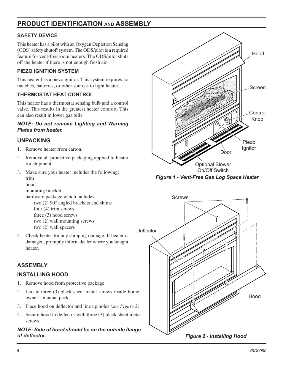 Product identification, Assembly | Monessen Hearth BTU/Hr User Manual | Page 6 / 32