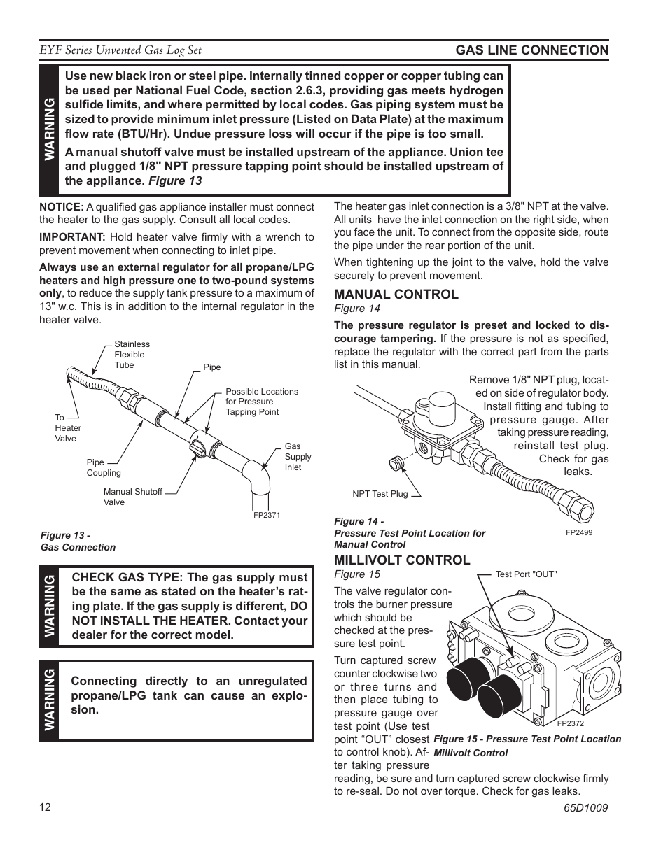 Fp2371 gas connect, Fp2499 manual valve | Monessen Hearth EYF18 User Manual | Page 12 / 32