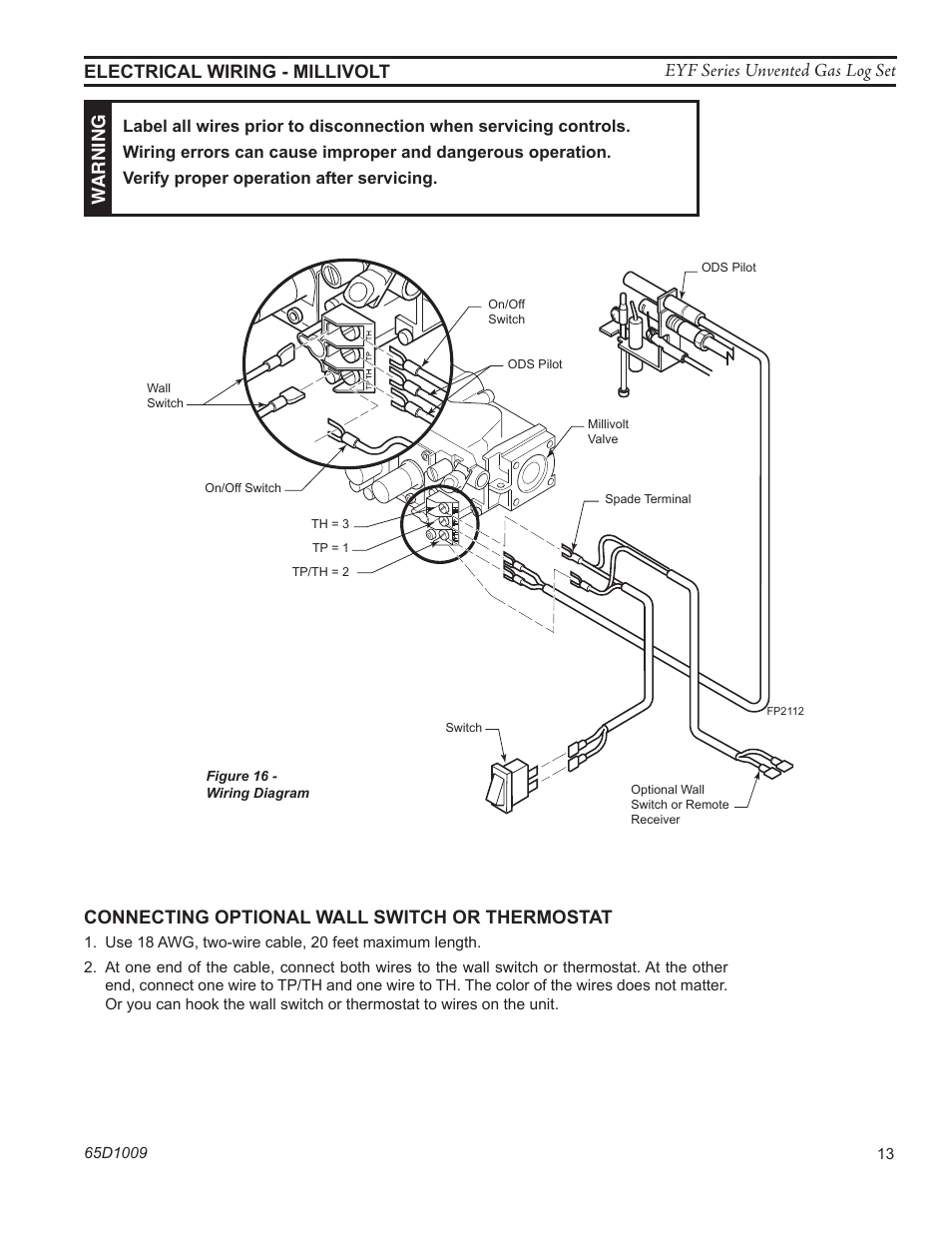 Connecting optional wall switch or thermostat | Monessen Hearth EYF18 User Manual | Page 13 / 32
