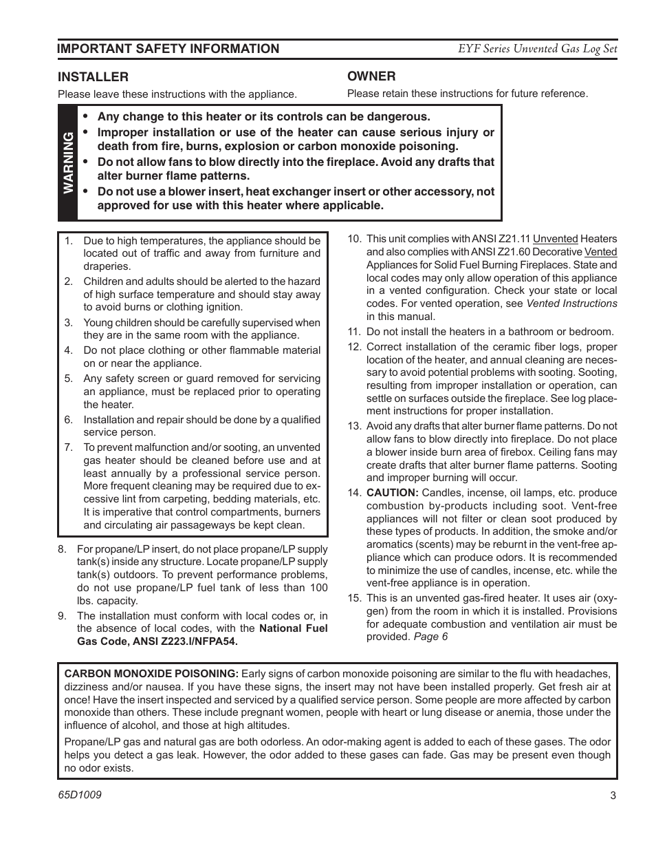 Monessen Hearth EYF18 User Manual | Page 3 / 32