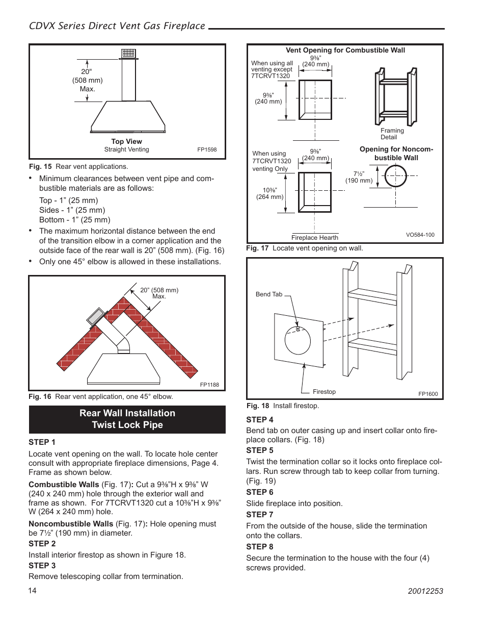 0 firestop, Cdvx series direct vent gas fireplace, 0a rear | Rear wall installation twist lock pipe | Monessen Hearth 36CDVXTRN User Manual | Page 14 / 44