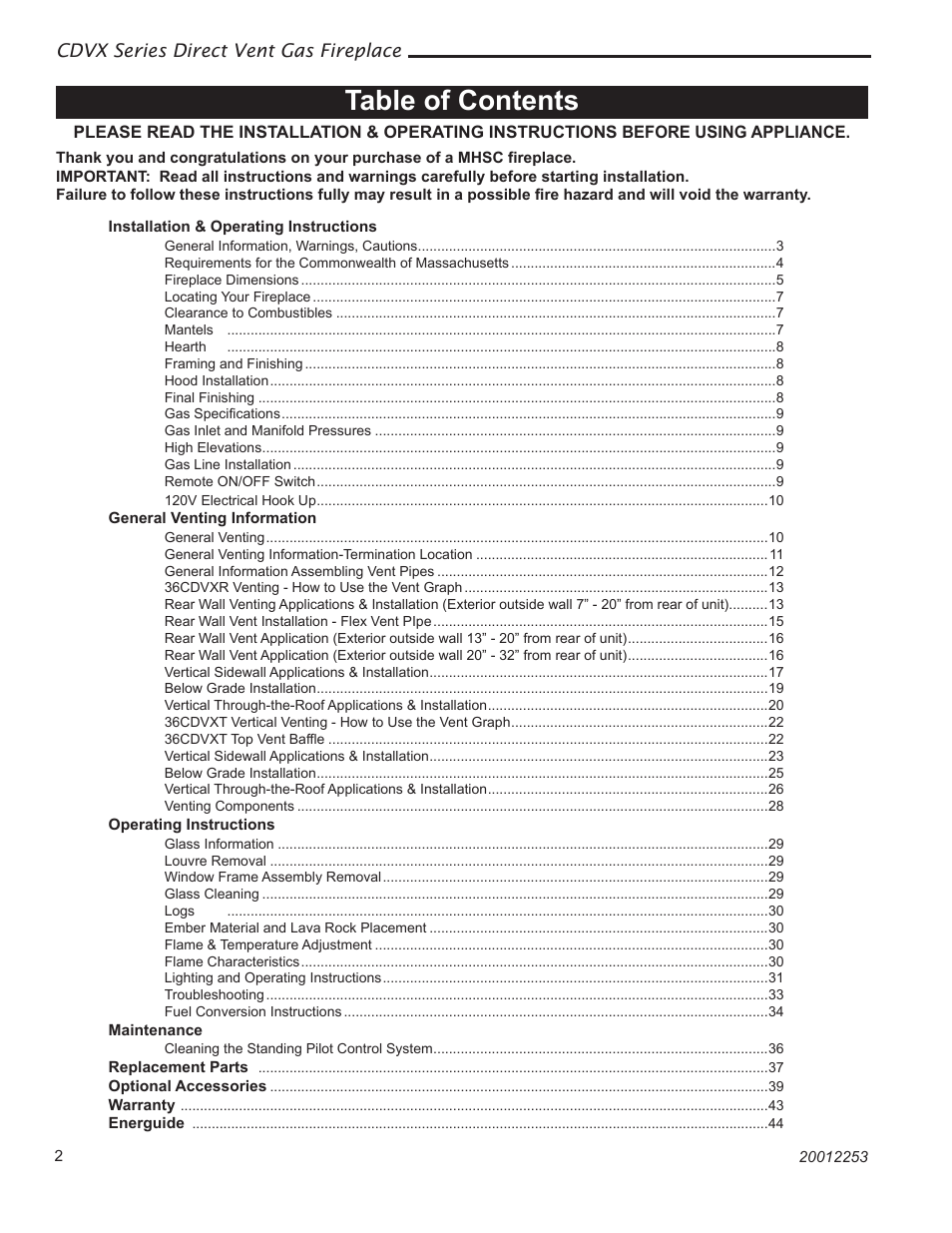 Monessen Hearth 36CDVXTRN User Manual | Page 2 / 44