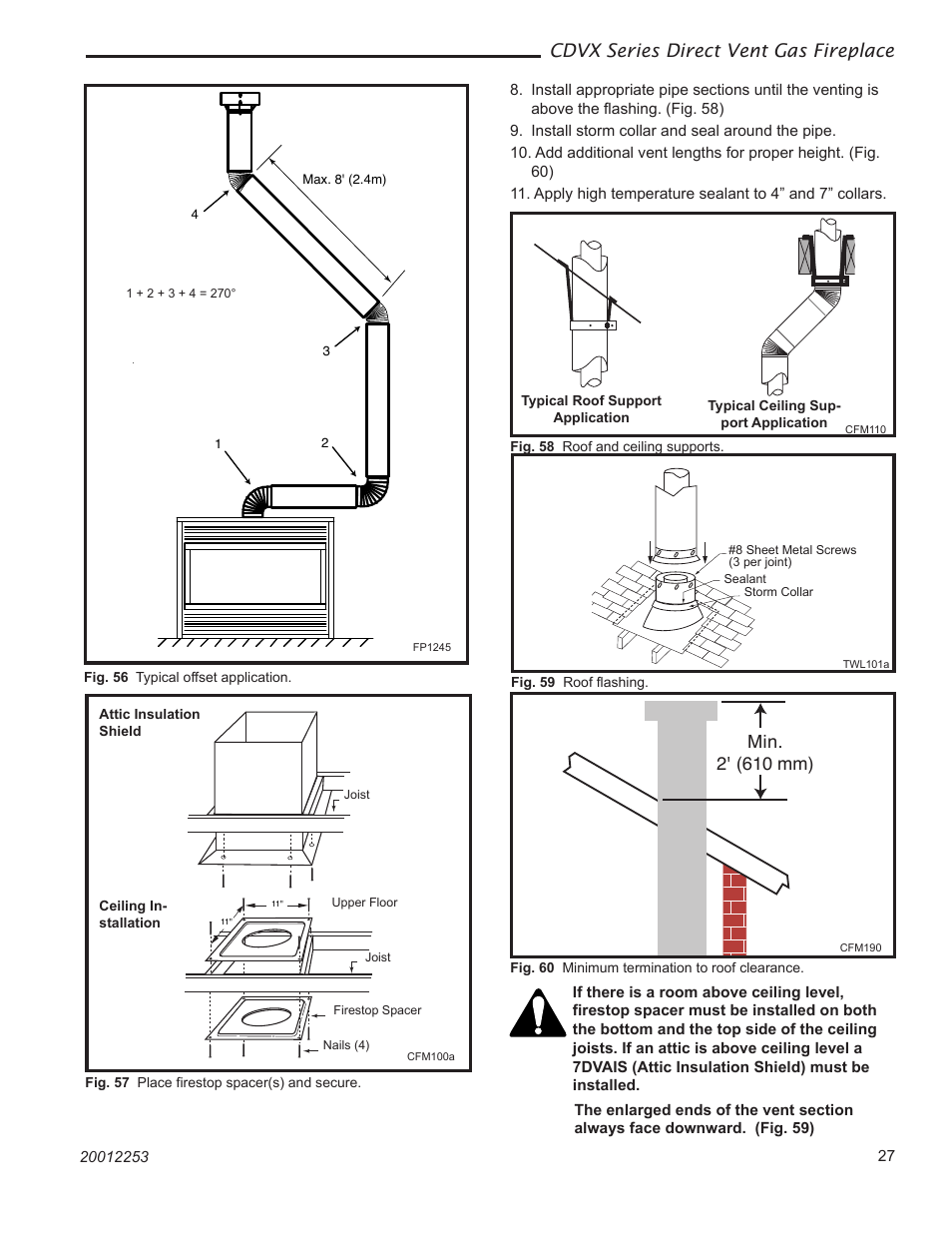 Cdvx series direct vent gas fireplace, Min. 2' (610 mm) | Monessen Hearth 36CDVXTRN User Manual | Page 27 / 44