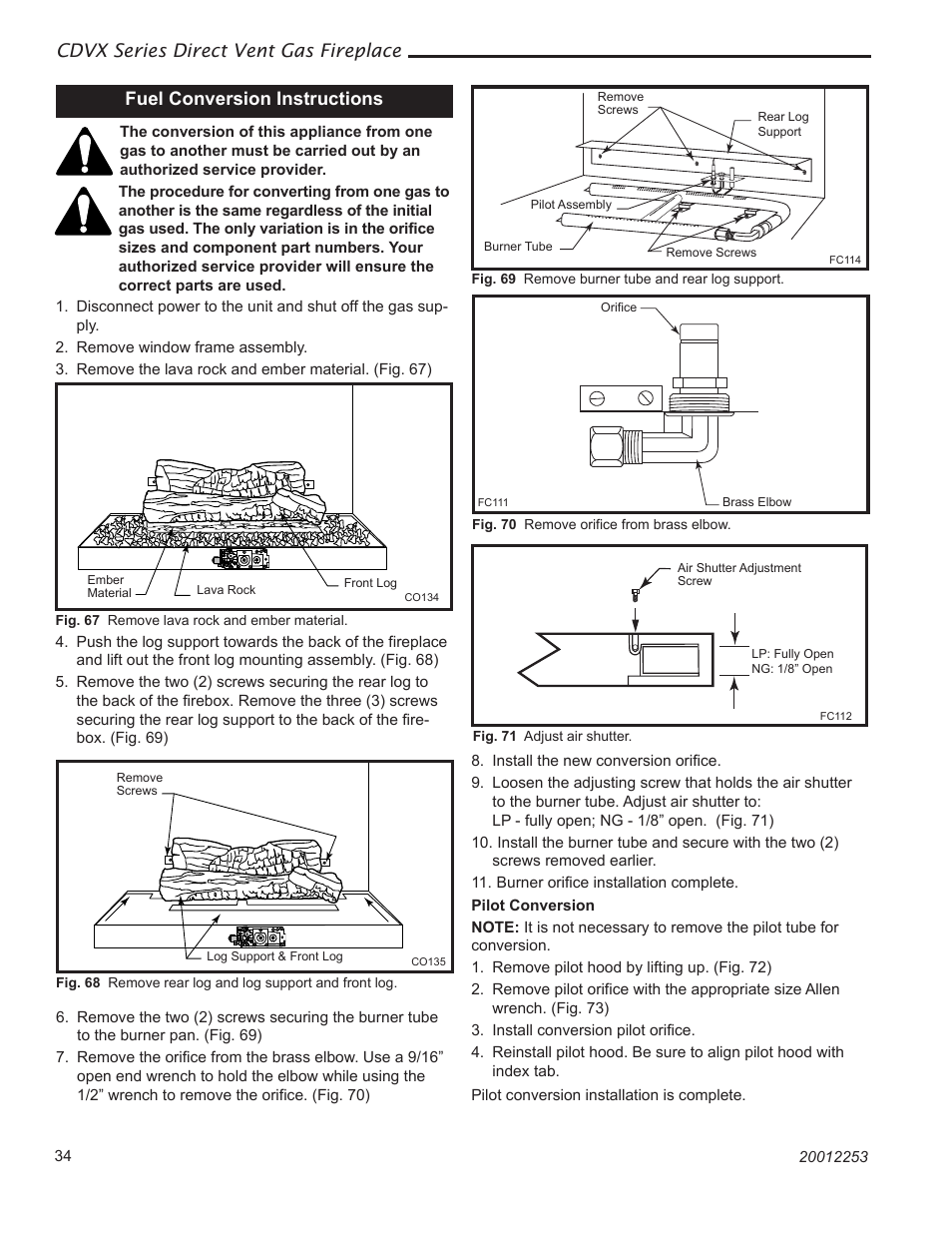 Remove, Brass, Cdvx series direct vent gas fireplace | Fuel conversion instructions | Monessen Hearth 36CDVXTRN User Manual | Page 34 / 44