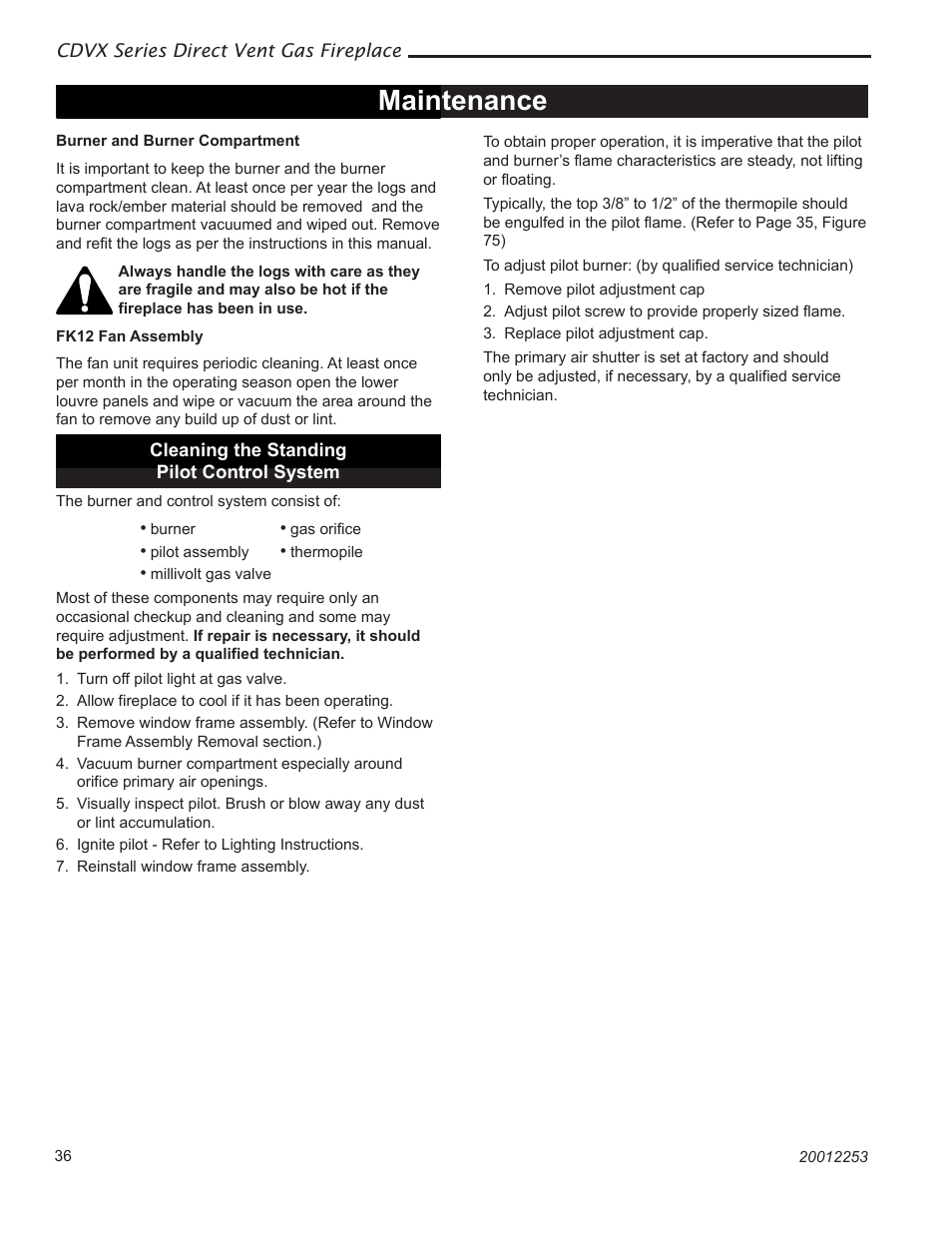 Maintenance | Monessen Hearth 36CDVXTRN User Manual | Page 36 / 44