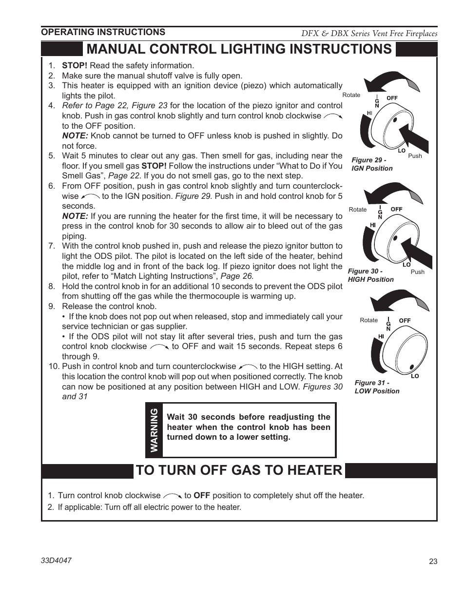 Manual control lighting instructions | Monessen Hearth DBX24C User Manual | Page 23 / 36