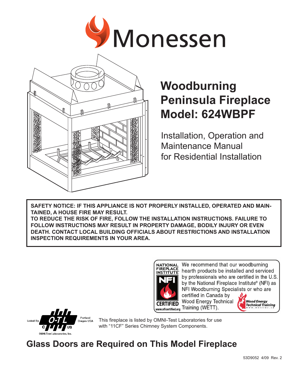 Monessen Hearth WOODBURNING PENINSULAR 624WBPF User Manual | 32 pages