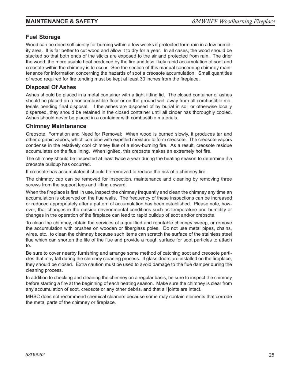 Monessen Hearth WOODBURNING PENINSULAR 624WBPF User Manual | Page 25 / 32