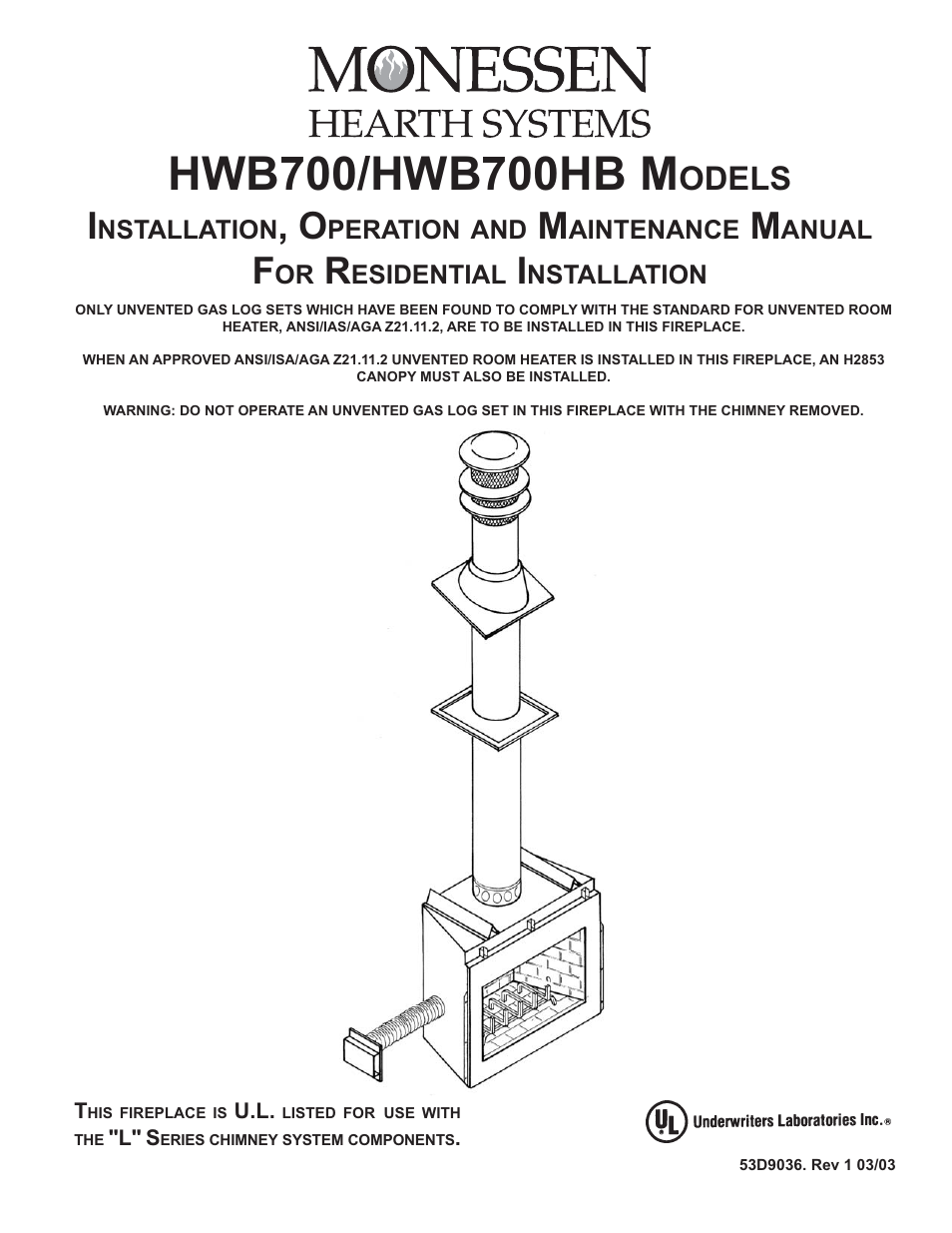 Monessen Hearth HWB700HB User Manual | 36 pages
