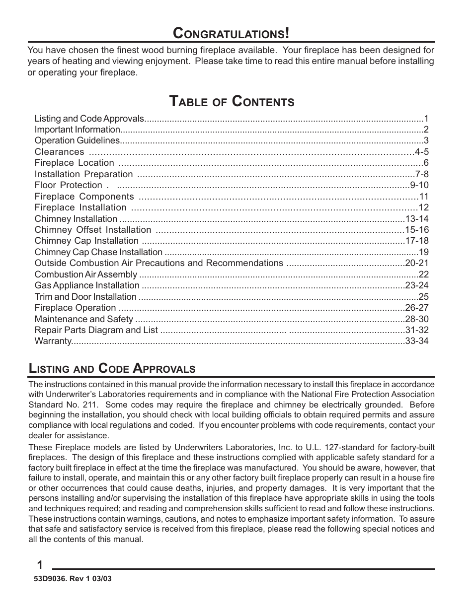 Monessen Hearth HWB700HB User Manual | Page 2 / 36