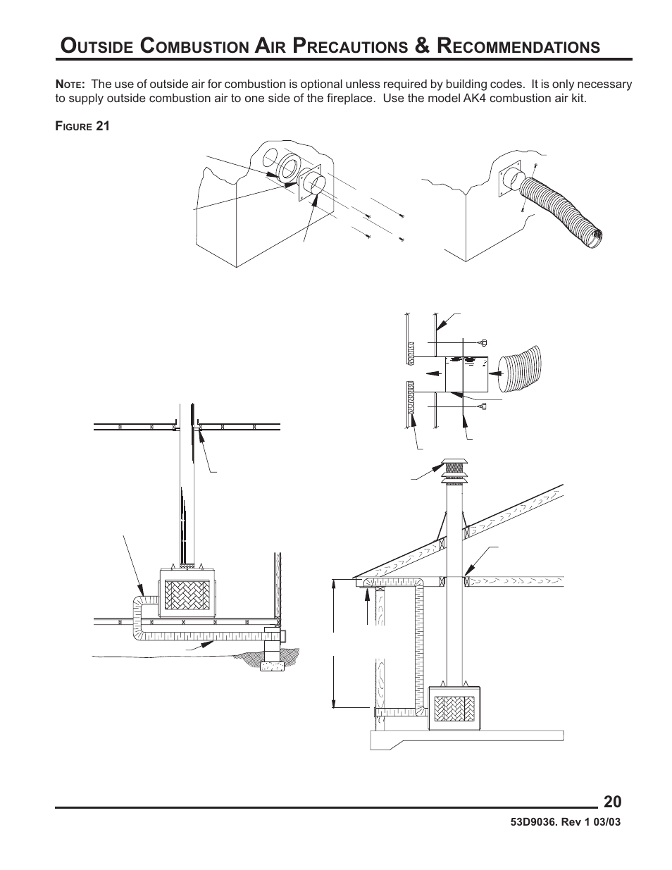 Utside, Ombustion, Recautions | Ecommendations | Monessen Hearth HWB700HB User Manual | Page 21 / 36