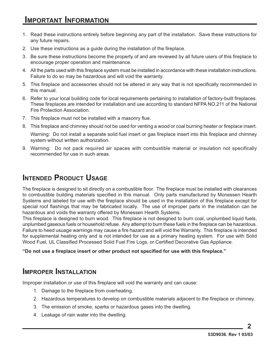 Monessen Hearth HWB700HB User Manual | Page 3 / 36