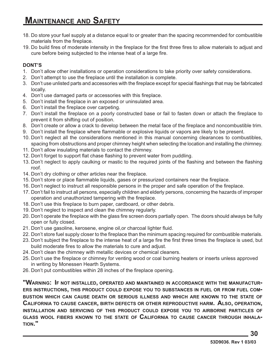 Monessen Hearth HWB700HB User Manual | Page 31 / 36