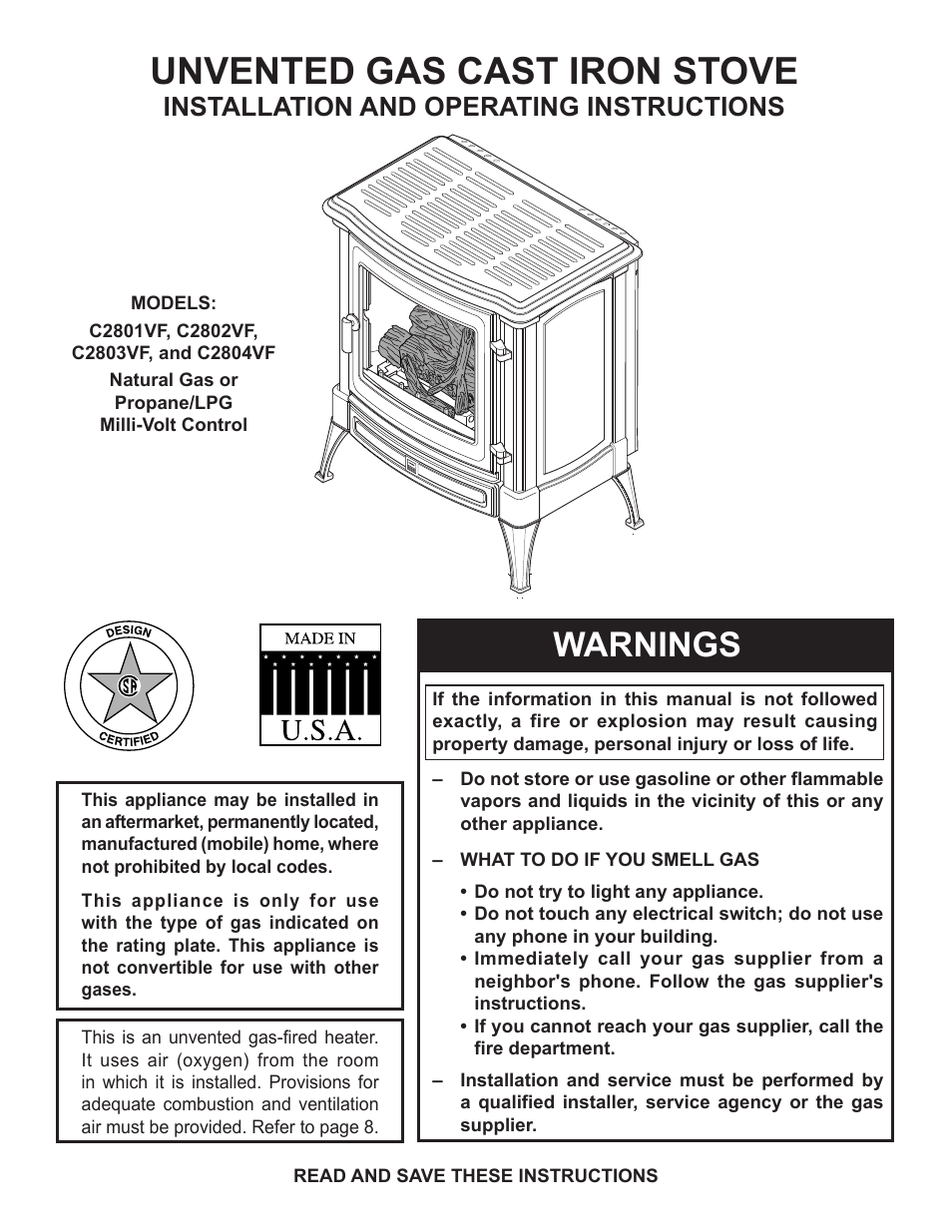 Monessen Hearth C2802VF User Manual | 28 pages