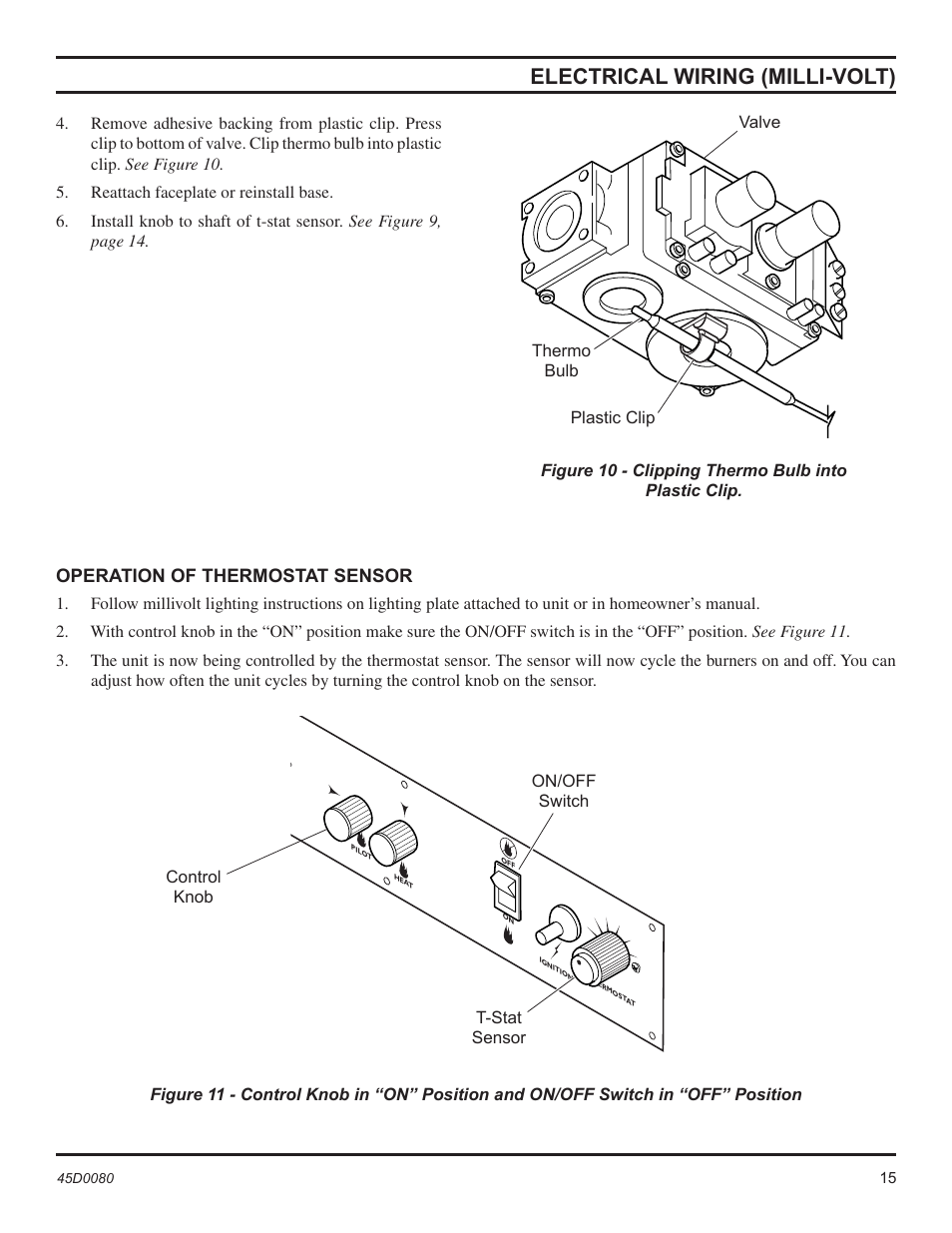 Electrical wiring (milli-volt), Operation of thermostat sensor | Monessen Hearth C2802VF User Manual | Page 15 / 28