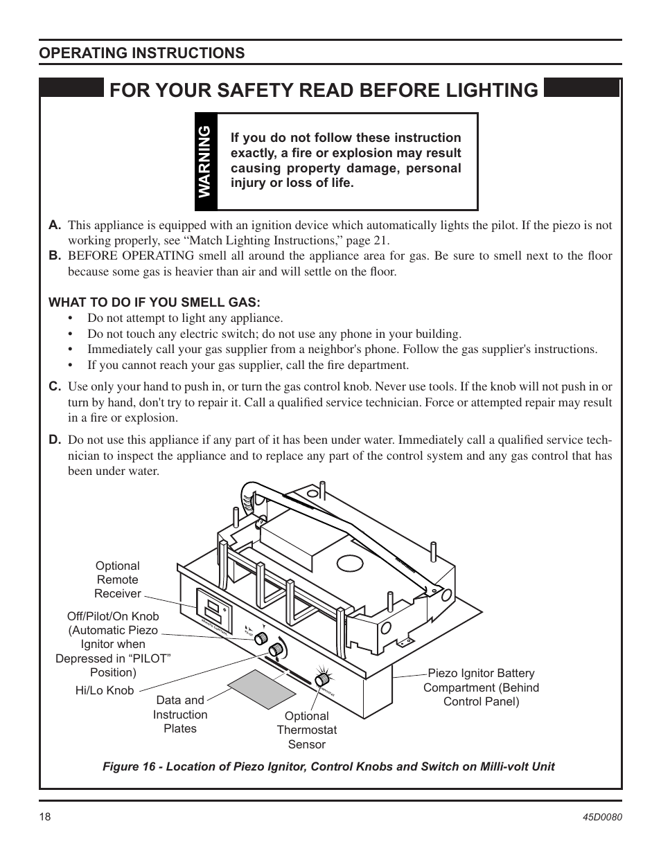 For your safety read before lighting, Operating instructions, Warning | Monessen Hearth C2802VF User Manual | Page 18 / 28