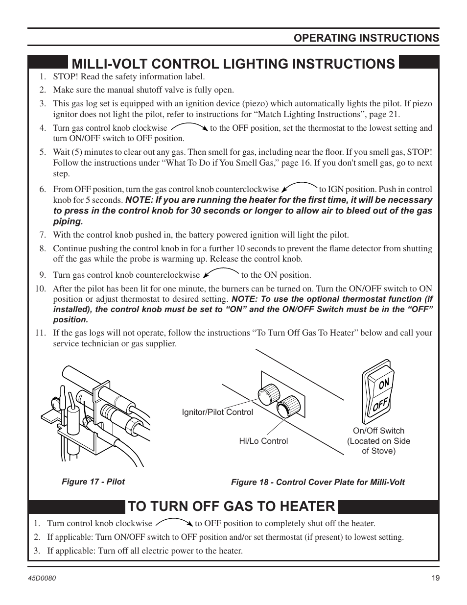 Milli-volt control lighting instructions | Monessen Hearth C2802VF User Manual | Page 19 / 28