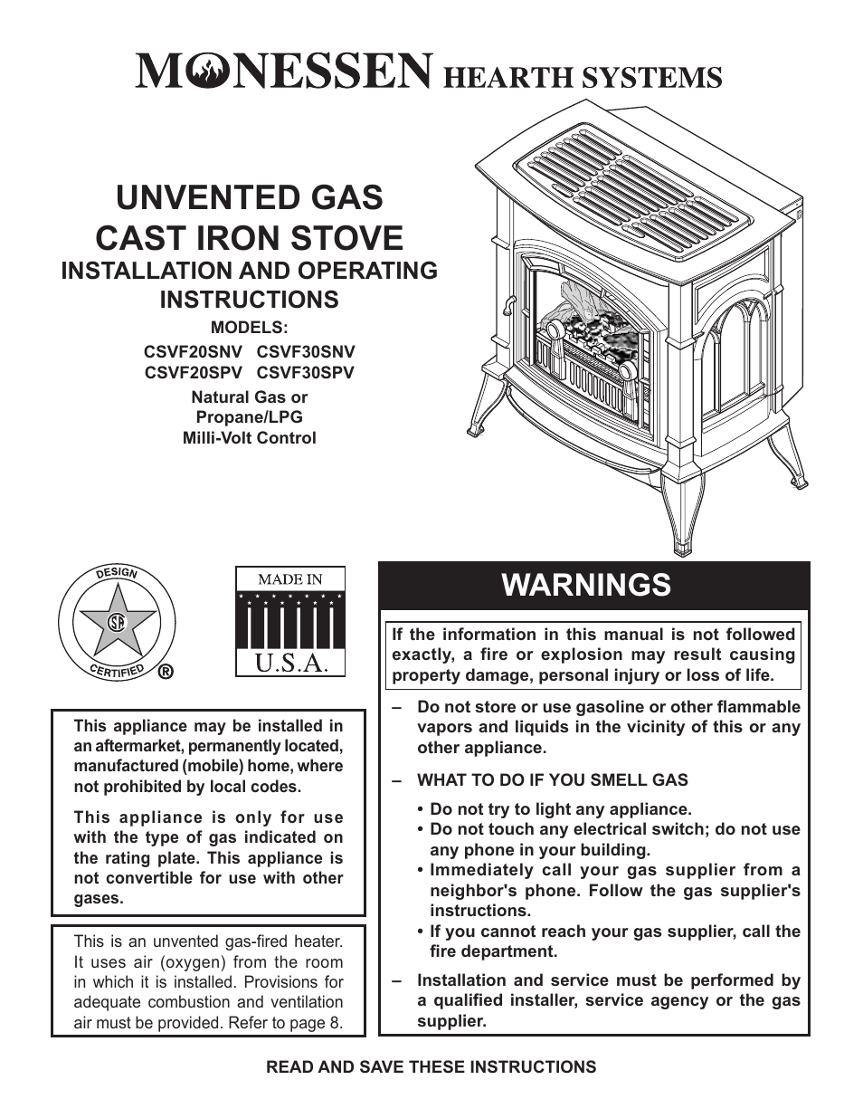 Monessen Hearth CSVF30SPV User Manual | 32 pages