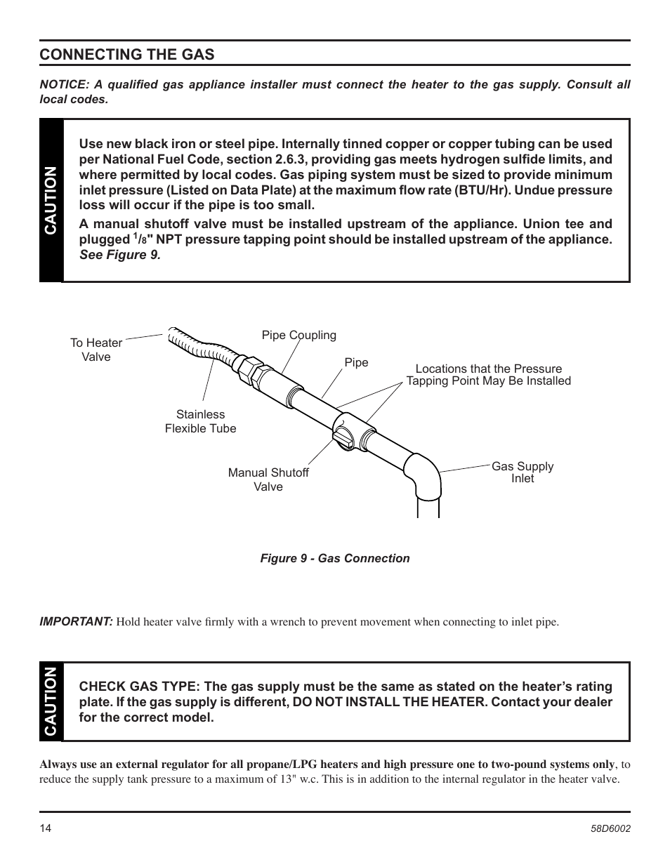 Connecting the gas, Caution | Monessen Hearth CSVF30SPV User Manual | Page 14 / 32